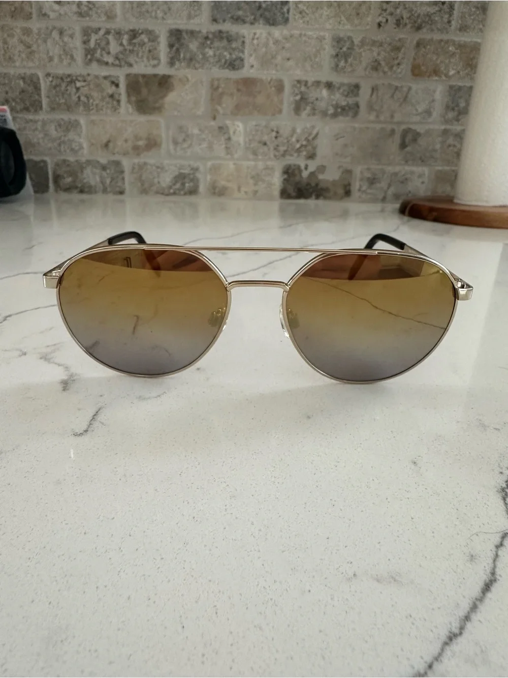 Maui Jim Waterfront Sunglasses — Gold Frame with Blue-Yellow Gradient Lenses